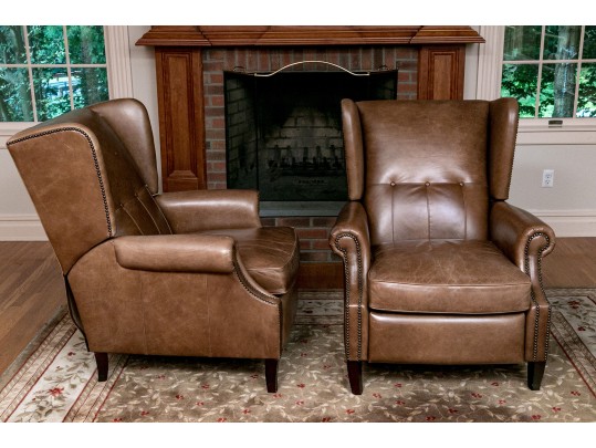 Bernhardt Pair Of Luxurious Reclining Leather Upholstered Lounge Chairs