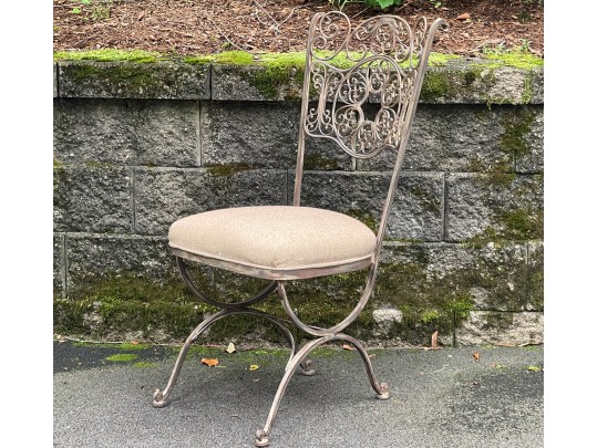 Art Nouveau Style Upholstered Wrought Iron Bistro Side Chair