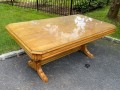 Stately Well Carved And Finished Trestle Table On Two Ends With Glass Top
