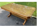 Stately Well Carved And Finished Trestle Table On Two Ends With Glass Top