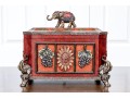 Ornately Decorative Hinged Jewelry Casket With Elephant Motifs