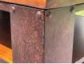 Awesome Industrial Iron Bound Wooden Two Tier Cocktail Table On Large Casters