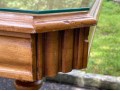 Stately Well Carved And Finished Trestle Table On Two Ends With Glass Top