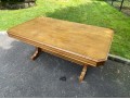 Stately Well Carved And Finished Trestle Table On Two Ends With Glass Top