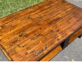 Awesome Industrial Iron Bound Wooden Two Tier Cocktail Table On Large Casters