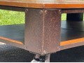 Awesome Industrial Iron Bound Wooden Two Tier Cocktail Table On Large Casters