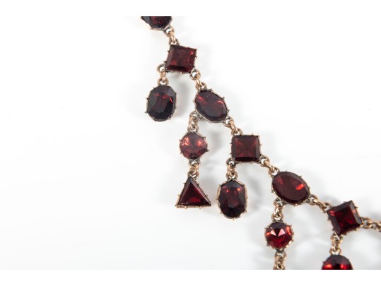 9k Gold Lovely Antique Victorian Foil Backed Garnet Fringe Choker Necklace