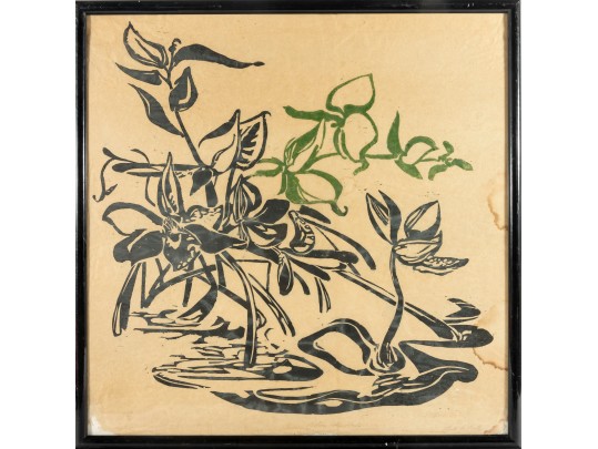 Oil On Rice Paper Belize City Plants Framed Art