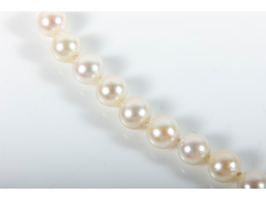 Knotted Cultured Pearl Necklaces, One On A 14k Yellow Gold Clasp