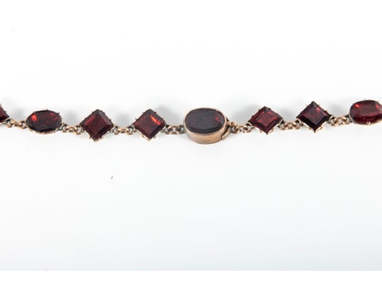 9k Gold Lovely Antique Victorian Foil Backed Garnet Fringe Choker Necklace