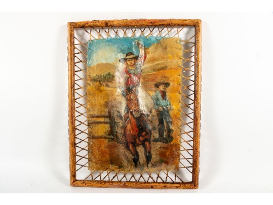 Dax Cordrau Western Oil On Leather Painting