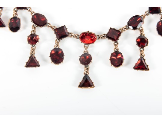 9k Gold Lovely Antique Victorian Foil Backed Garnet Fringe Choker Necklace