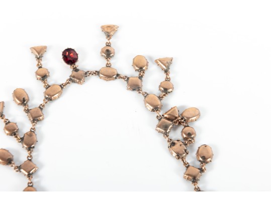 9k Gold Lovely Antique Victorian Foil Backed Garnet Fringe Choker Necklace