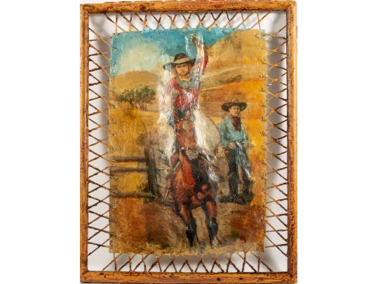 Dax Cordrau Western Oil On Leather Painting