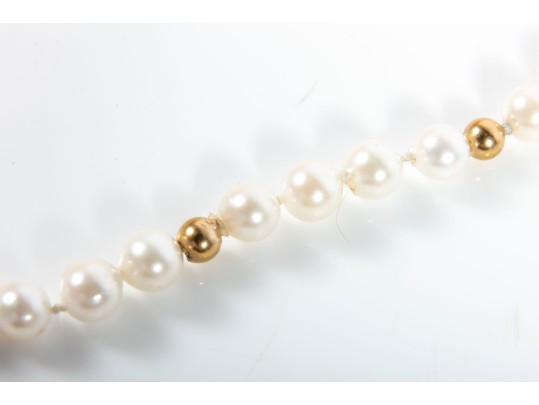 Knotted Cultured Pearl Necklaces, One On A 14k Yellow Gold Clasp