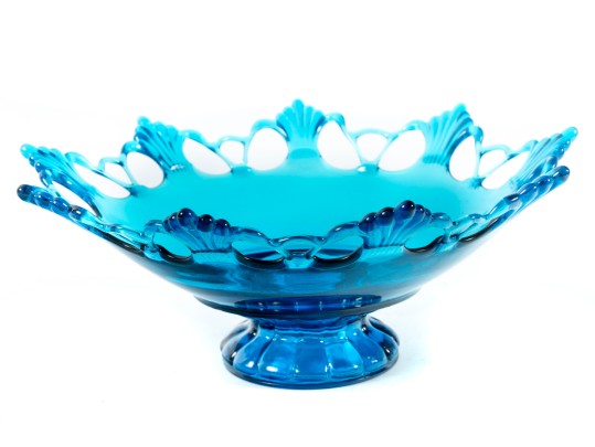 Vintage 1950's Westmoreland Blue Glass Ring & Petal Bowl