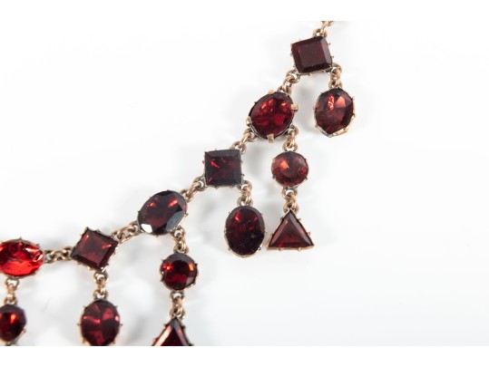 9k Gold Lovely Antique Victorian Foil Backed Garnet Fringe Choker Necklace