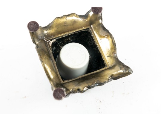 Antique Brass & Bronze Lion Inkwells