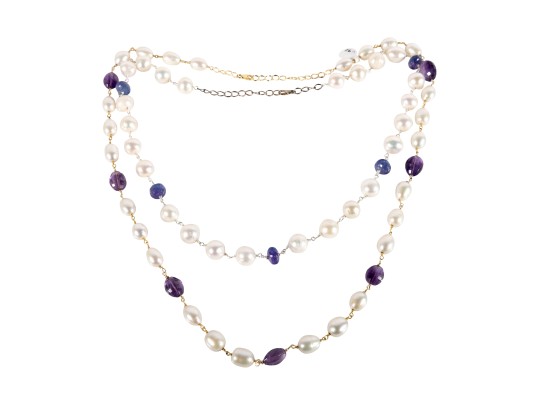 Sterling Silver Cultured Pearl, Amethyst, And Iolite Necklaces