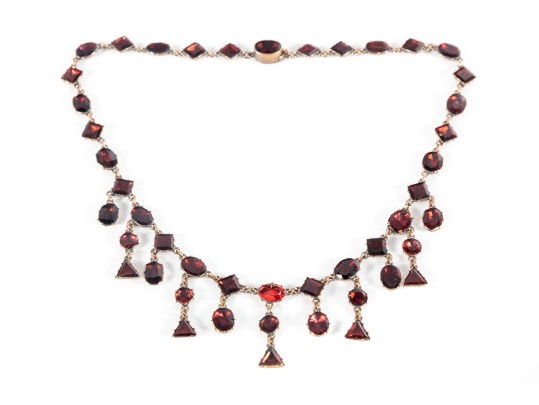 9k Gold Lovely Antique Victorian Foil Backed Garnet Fringe Choker Necklace