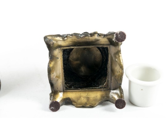 Antique Brass & Bronze Lion Inkwells