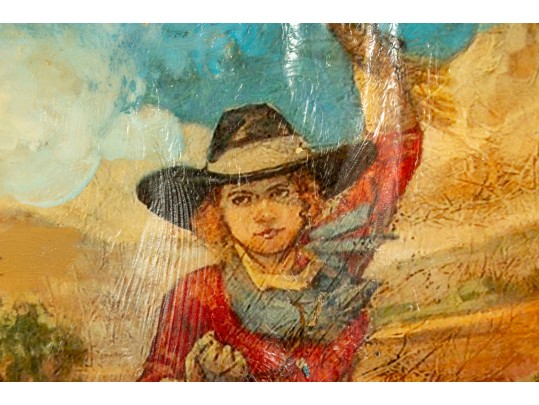 Dax Cordrau Western Oil On Leather Painting