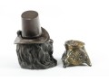 Antique Brass & Bronze Lion Inkwells