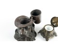 Antique Brass & Bronze Lion Inkwells