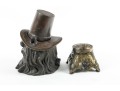 Antique Brass & Bronze Lion Inkwells