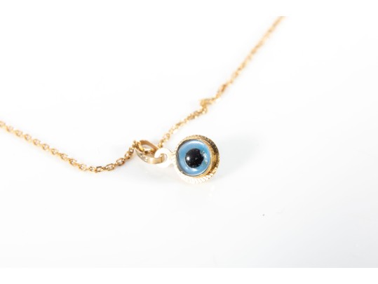 14k Yellow Gold Dainty Glass Evil Eye Pendant Necklace