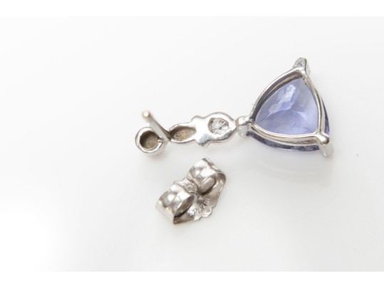 14k White Gold Trillion Tanzanite And Diamond Drop Earrings