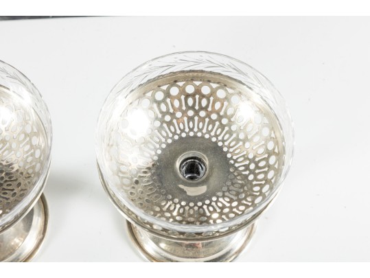 Pair Of Sterling Silver & Glass Dessert Cups