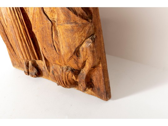 Wood Carved Maiden & Devil Relief