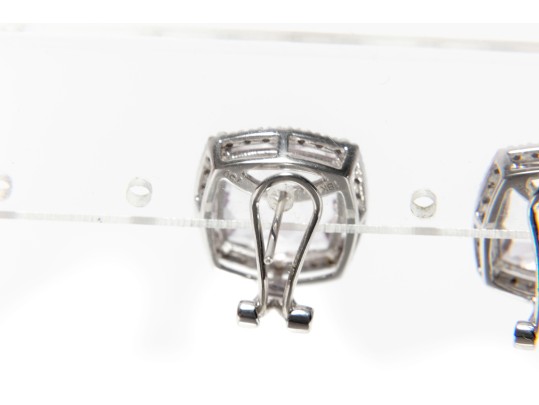 18k White Gold Cushion Fantasy Cut Amethyst And Diamond Halo Earrings