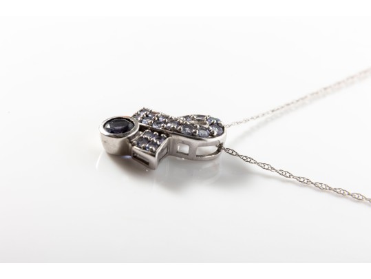 10k White Gold Tanzanite Set Ribbon Motif Pendant Necklace