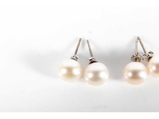 Sterling Silver Cultured Button Pearl Stud Earrings