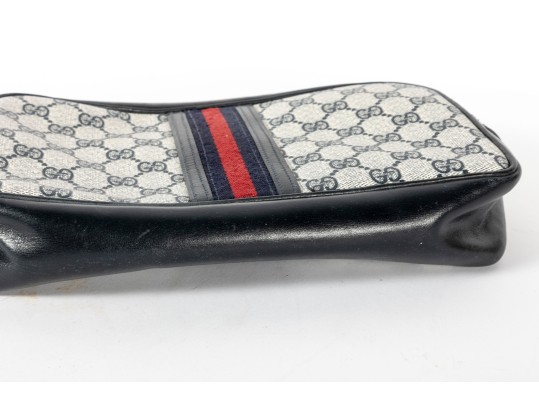 1980's Gucci Monogram Shoulder Bag With Navy Leather