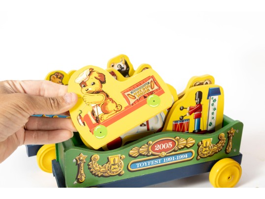 Early 2000's Fisher Price Toy Town Toyfest Wood Carts