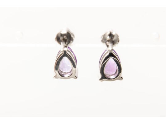 Sterling Silver Pair Of Pretty Pear Amethyst And White Sapphire Pendant Earrings