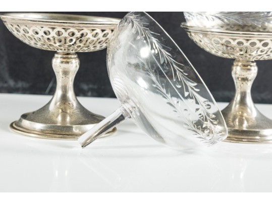 Pair Of Sterling Silver & Glass Dessert Cups
