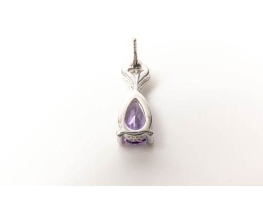 Sterling Silver Pair Of Pretty Pear Amethyst And White Sapphire Pendant Earrings