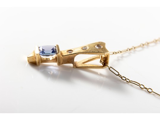 14k Yellow Gold Tanzanite And Diamond Pendant Necklace