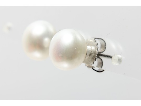 Sterling Silver Cultured Button Pearl Stud Earrings