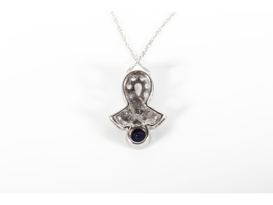 10k White Gold Tanzanite Set Ribbon Motif Pendant Necklace