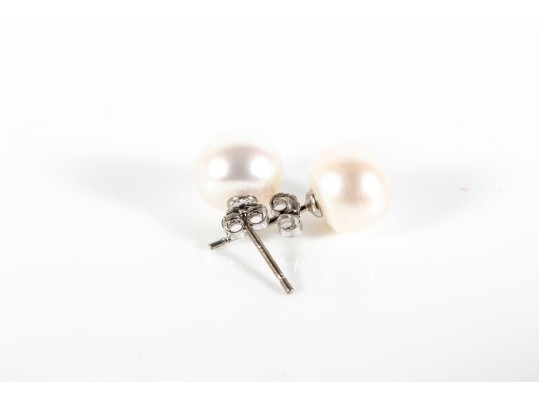 Sterling Silver Cultured Button Pearl Stud Earrings