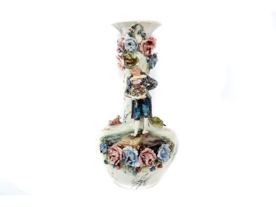 Vintage Capodimonte Style Floral Slip Vase