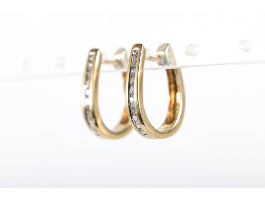 14k Yellow Gold Diamond Hoop Earrings