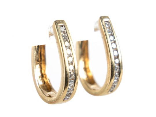 14k Yellow Gold Diamond Hoop Earrings