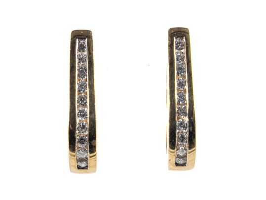 14k Yellow Gold Diamond Hoop Earrings