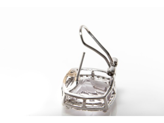 18k White Gold Cushion Fantasy Cut Amethyst And Diamond Halo Earrings